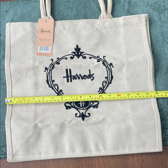 Harrods Natural Canvas Tote with Black Embroidery - Picture 3 of 5